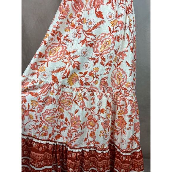 Rachel Zoe Pink Coral Floral Tiered Maxi Dress Linen Blend Size XL - Picture 4 of 8